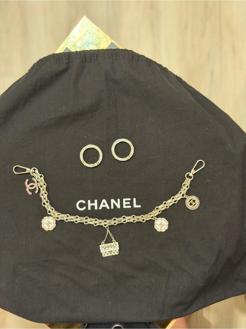 Ms.Erin CHANEL Black Box with Cream Camellia Accent, Large Dust bag and Charms - Picture 9 of 9